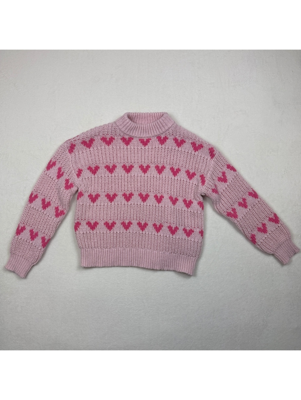 Pink Heart Patterned Knit Sweater Size Small